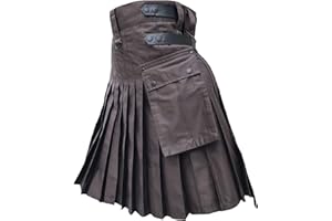 Z&N PRODUCTS Men Brown Cotton Utility Kilt, Fashion Sport Utility Kilt, Adjustable Leather Straps