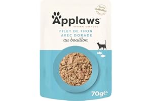Applaws - Natural - Nourriture humide pour chat adulte - Filet de thon et daurade au bouillon - 12 sachets de 70 g