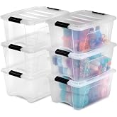 IRIS OHYAMA kutu, plastik saklama d&uuml;zenleyici, 6'lı paket, 6 x 15 l, sabit, klipsler, istiflenebilir, &ccedil;ok ama&ccedil;lı, oturma odas