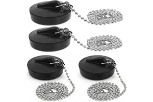 Set med 4 stycken avloppsproppar i gummi med låsningskedja på 18 cm – lock för badkar, kök, badrum – 40 – 45 mm