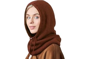 AQOKKA Hooded Scarf Hat Knit Balaclava Women Beanie Skull Cap with Drawstring Warm Winter Hats for Women Men Outdoor Sports