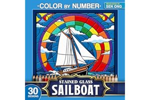 Sailboat Landscapes Stained Glass Color by Number: 30 Serene Designs for a Peaceful Coloring Experience