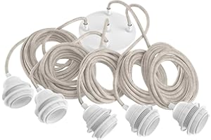 Hoopzi - Suspension Luminaire 5 Ampoules - 3,5m - Câble en Lin - Lustre pour Salon, Cuisine, Chambre - Modèle Hang 5