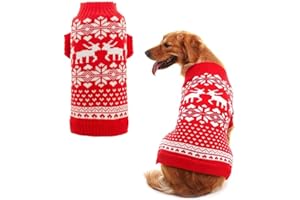 BINGPET Pet Christmas Dog Jumper,Classic Dog Jumpers Red Pet Sweater with Cute Reindeer for Puppy Outfit,Reindeer Jumper Coat Apparel For Small Medium Large Dogs Costume