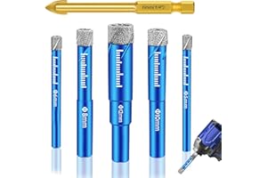 XYZDOUBLE Foret Carrelage Diamant 5,6,8,10,12 mm & Foret à Centrer Carbure 6mm Diamant Mèches Meche pour Verre Carrelage Céramique Marbre Porcelaine