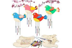 HONMOK 6 Kits Bricolage 3D Oiseaux en Bois Carillons à Fabriquer pour Enfant Oiseaux à Peindre Loisir Créatif Fille Garçon Carillon à Vent Créative Fête Halloween Noël Anniversaire