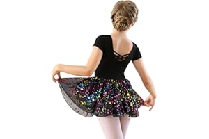 DANSHOW Leotardo de Ballet para Niñas Vestido de Leotardo de Danza Tirantes Cruzados en la Espalda Leotardo de Danza para Niños pequeños, Falda de Gasa Irregular Brillante