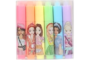 Depesche 12642 TOPModel - Radierbare Mini Highlighter, Set mit 6 Fasermalern in leuchtenden Farben, Stifte-Set mit jeweils Einer Breiten Spitze zum Markieren