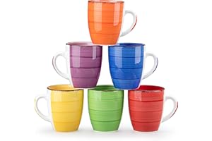 vancasso, seria Bonita, 6 filiżanek ceramicznych, 350ml, zestaw filiżanek do kawy, minimalistyczny styl wielokolorowy-niebieski i pomarańczowy