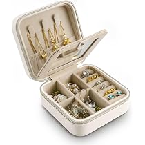 Mini Boîte à Bijoux De Voyage En Cuir PU – 10 X 9 X 4 Cm, 5 Compartiments, Fermeture éclair