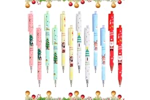 TSLBW 12 szt. Świąteczne długopisy żelowe, z atramentem, kreskówka, Święty Mikołaj, renifer, choinka, marker, na przyjęcie, upominek, prezent, do szkoły, biura, dla rodziny, na imprezę, przybory, A