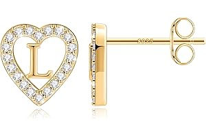 TINGN Buchstaben Ohrstecker Ohrringe Mädchen - 14 Karat Vergoldet Ohrstecker Herz Ohrringe für Kinder Ohrsteckers Damen Nickelfreie Ohrringes Stecker mit Zirkonia Geschenke für Mädchen Frauen Schmuck