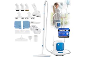 ‎ALANBERG ALANBERG Steam Cleaner [Heating Time 15 Seconds] with 6 Steam Intensities | 1.3 L Tank | 20-Piece Floor Cleaning Set | Steam Cleaner | Steam Cleaner Handheld or Rolling | Against Dirt and Bacteria