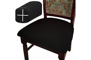 BUYUE Juego de 6 fundas de asiento para silla de comedor, tela jacquard de lujo, funda elástica lavable para cojines de asiento de cocina, color negro, 6 unidades