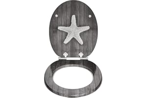 SINOBATH Siège WC avec abattant automatique, panneau de bois MDF, mécanisme de fermeture amortie(Étoile à cinq branches)