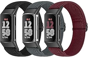 Bcuckood 3 Stück Elastisches Armband Kompatibel mit Fitbit Charge 6/Charge 5 für Damen Herren, Verstellbares Nylon Sportschlaufe atmungsaktives Ersatzarmband
