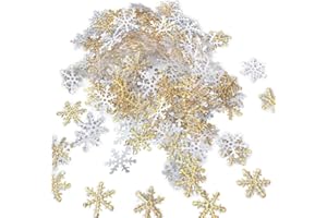 BTORER BTORER BTORER 300Pcs Snowflakes Confetti Decorations for Christmas, Winter Confetti Artificial Snow Party Pack for Wedding Birthday Holiday Party Table DIY Decorations Supplies (Gold)
