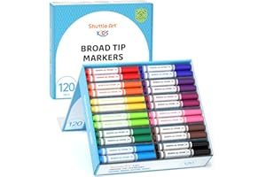 Shuttle Art 120 Count Washable Markers, 12 Assorted Colours, Broad Line Conical Tip Large Markers in a Bulk Box, Ideal for Home Classroom Use, for Toddlers Children Adults Students and Teachers
