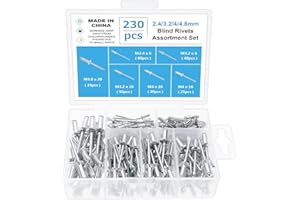 Gueenky 230 Piezas Remaches Aluminio, 2,4/3,2/4/4,8 mm Remaches Ciegos Remaches Pop Caja Remaches Aluminio, 6 Tamaños Surtido Remaches Aluminio para Metal Madera Plástico