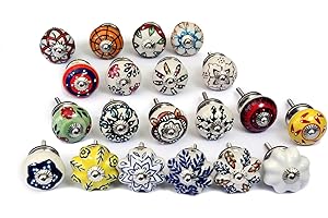 Nacnic Set di 20 pomelli in ceramica con diversi disegni floreali, dipinti a mano. Maniglie artigianali per armadi, cassetti, cassettiere e appendiabiti. Pomelli classici da 38 mm di diametro.