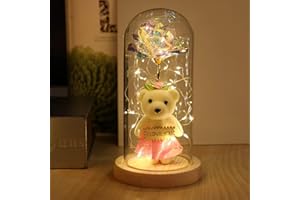 NAWEIDA Galaxy Rose Flower, Infinity Rose in Glass Dome, Beauty and The Beast Rose Led Light String on Galaxy Rose Flower for Women Her Girlfriend Grandma Wife Sister Valentines Anniversary