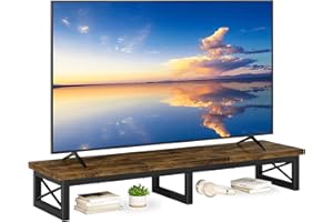 IBUYKE 45" Large TV Riser for 32-60 inch TV,Tabletop Short TV Stand with Storage and Steel Legs,Dual Screen Office Desk,Stand Riser,TV Riser Stand for Home,Bedroom,Living Room,Rustic Brown TVT002H