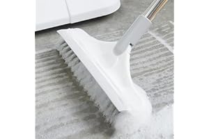 DINGLONG FLIGATTO Brosse à récurer pour Plancher avec Manche Long réglable, Balai à Plancher pour intérieur et extérieur, Brosse soignée, pour Le Nettoyage de la Salle de Bain, Cuisine, Patio,Garage,Terrasse (Blanche)