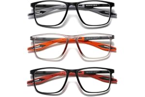 Hubeye TR90 Sports Reading Glasses for Men and Women Square Comfortable Flexible Blue Light Blocking Computer Reader