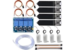 ALAMSCN Automatische Bewässerung DIY Kit, 4 Kanal 5V Relais + 4PCS Bodenfeuchtesensor + 4PCS Mini Wasserpumpe + 3M PVC Schlauch mit Dupont-Draht
