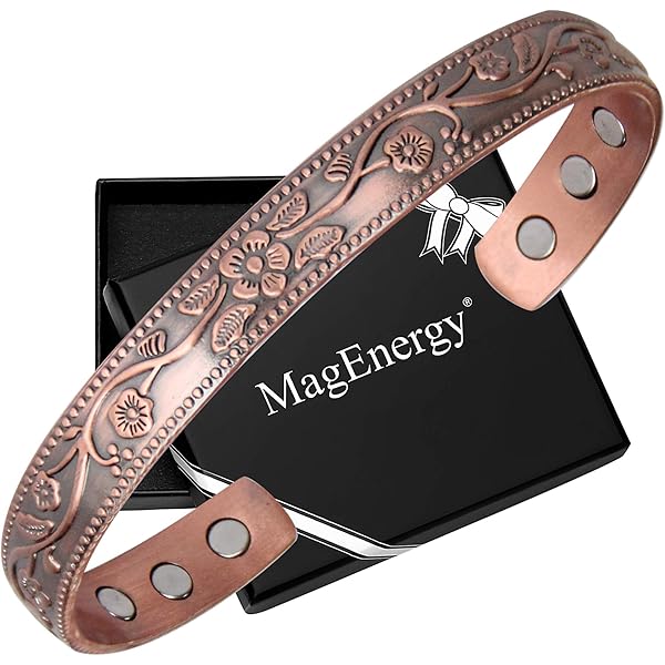 Cigmag 9X Lymfedrainage koperen magnetische armband voor vrouwen 99% massief puur koper ultra sterke magneet verstelbaar met geschenkdoos (roségoud bloempatroon
