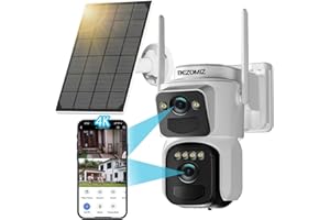 BEZOMIZ 4K Telecamera Wi-Fi Esterno Senza Fili Solare con Doppia Lente, 360° PTZ Videocamera Sorveglianza Esterno, Rilevamento Umano, Sirena, Visione Notturna a Colori, 2 Vie Audio, IP66