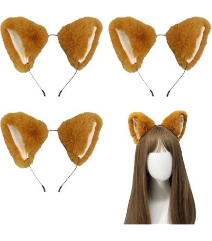 Minkissy Serre-tête Oreilles Peluche Chat/Renard - Accessoire Cosplay Animal - Noir - Enfants/Adultes