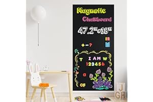 YKALL Magnetic Chalkboard Contact Paper for Wall (120 x 45 cm), Self-Adhesive Sheet with 79 Magnetic Letters & 12 Liquid Chalk Markers – Perfect for Learning, Drawing & Home Organisation