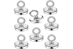 FHINTORY Aimant puissant 45KG, 8 Pièces aimants puissants 32mm, Aimant puissant peche, Aimant neodyme super puissant avec anneaux facile à démonter, Peche a l'aimant, Gros aimant puissant, Aimant fort