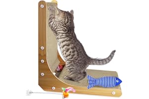 BIBOKLTIY Rascador para Gatos Pared en Forma de L, Rascador para Gatos Sofa con Bola de Campana, Rascador Carton para Gatos con Pescado de Hierba Gatera para Gatos, 47,5cm de Altura Protector Sofa Gatos Arañazo
