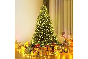 GOPLUS Sapin de Noël Artificiel Lumineux 180 CM, LED Lumière 4 Couleurs et Blanche Chaude, 11 Modes d’Éclairage, Feuilles en PVC, Support en Fer, Vert