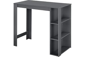 [en.casa] Tavolo Alto da Bar Bancone da Cucina a 3 Ripiani Laterali Penisola Salvaspazio con Scomparti Vani Aperti 120 x 60 x 106 cm - Grigio Scuro