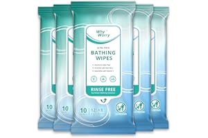 WhyWorry Lingettes Nettoyantes Corps pour Adultes et Personnes Âgées, Extra Épaisses 20 x 30 cm Lingettes de Douche avec Aloès, Idéales pour Gym, Camping et Voyage, Compatibles Micro-ondes, 50 Unité