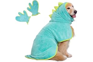 Pawyee Super Soft Fast-Drying Dog Towel Set for Cold Weather, Beach, Pool - Adjustable Microfiber Bath Robe with Drying Gloves for Cats and Dogs (S, Blue Dino)
