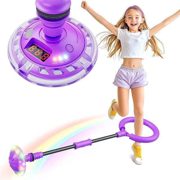 Hot Bee Kinder Blinkender Springring Fußkreisel mit Zähler, Timerzähler, Kalorienzähler Spielzeug Geschenke für Mädchen 6 7 8 9 10 11 Jahre, Aufladbare Swing Wheel, Weihnachten, Geburtstag Lila - 1