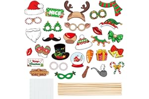 GeeRic 30 Stücke Foto Requisiten Weihnachten, Weihnachtsfeier Photo Booth Requisiten,lustige Weihnachten DIY Selfie Requisiten für Weihnachtsdekoration Zubehör
