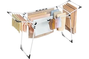 ‎SONGMICS SONGMICS Wäscheständer, Standtrockner 52,5 x 173 x 96,5 cm, Flügelwäscheständer, Flügelwäschetrockner platzsparend, mit Sockenhalter, Metall, für Kleidung, Handtücher, Wäsche, weiß LLR518W01