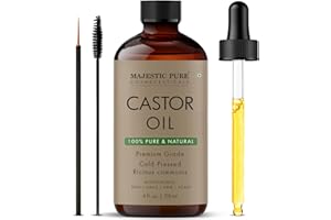 Majestic Pure USDA Organic Castor Oil | Hexane Free & 100% Pure | Cold Pressed | Stimulate Growth for Hair, Eyelashes, Eyebrows, Nails | Moisturizing & Nourishing | Body, Hair & Carrier Oil | 4 Fl Oz