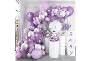 PATIMATE Kit Arco Palloncino Viola, 118 Pezzi Kit Ghirlanda Palloncino Argento Viola, Coriandoli Lattice Viola Metallico con Adesivi Farfalla, Palloncini Fai Te per Festa di Compleanno Baby Shower Matrimonio