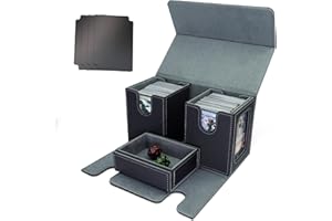 TheQuotium MTG Commander Deck Box miejsce na 200+ kart, 3 w 1, mocny magnetyczny organizer na karty Magic Commander TCG CCG, 4 ścianki działowe (szary)