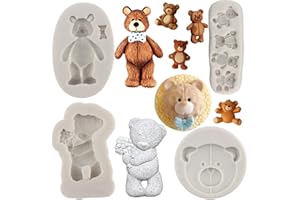 MYPRACS Moldes de silicona para fondant de oso para decoración de pasteles, pasta de goma, decoración de cupcakes, caramelo, chocolate, arcilla polimérica, juego de 4, MY092CK