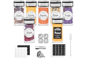 LXUDN 6 Gewürzgläser Eckig mit Streueinsatz,120ml Gewürze Aufbewahrung,Gewürzdosen mit Etiketten,Glas Gewürzglas,Gewürzbehälter,Gewürzstreuer Luftdicht,Kitchen Storage & Organisation Gewürz Organizer