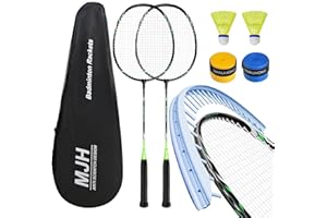 MANJHONG Graphite Badminton Racket Set - Anti Scratch Design - Incl. 2 Racquets, 2 Shuttlecocks, 2 Grip Tapes & 1 Carrying Bag