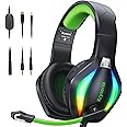 Krysenix PG1 Gaming Headset for PS4/PS5/PC/Xbox/Nintendo Switch, Xbox One Headset with AI Stereo Microphone Sound, Computer Headset with 3.5mm Jack & RGB Light Black/Green