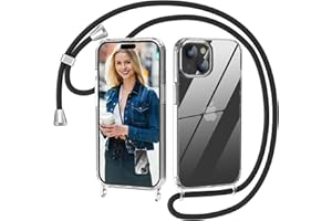 Nupcknn Transparente Funda con Cuerda para iPhone 15, Anti-Choque Anti-arañazos Carcasa Silicona Case con Correa Colgante Colgante movil Ajustable Collar Case 1.6M(6.1",Negro)